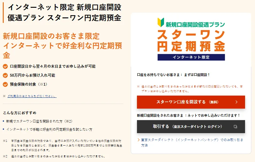 東京スター銀行の定期預金
