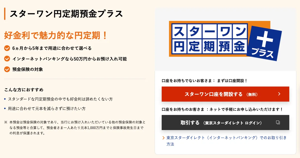 東京スター銀行の定期預金